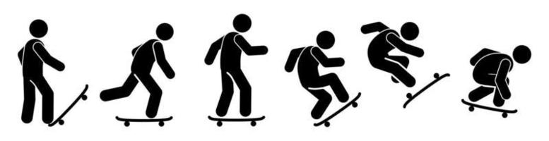 silueta de un hombre jugando un patineta. aprender patineta vector ilustración icono. skater.skateboarding