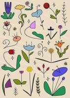 Set of various stylized colorful flowers. Each flower is isolated. vector