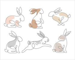 Bunny line art style icon set. Rabbit line art icon collection. Set of Abstract outline rabbit. Continous line drawing Rabbit minimalism style icon set. Easter bunny linear icon pack. vector