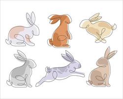 Bunny line art style icon set. Rabbit line art icon collection. Set of Abstract outline rabbit. Continous line drawing Rabbit minimalism style icon set. Easter bunny linear icon pack. vector