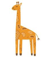 Cute Giraffe. Wild animal for zoo ad, nature concept, children book illustrating. South America fauna. Funny cartoon giraffe illustration in boho style for kids in funny doodle style vector