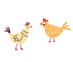 Chickens. Collection with farming hen. Different pullet. Farm animals. Perfect for kids, prints and posters. Vector hand draw illustration isolated on the white background.