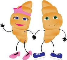 croissant cartoon characters girl and boy croissants vector