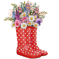 watercolor rubber boots with floral bouquet png