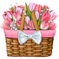 watercolor basket with floral bouquet png