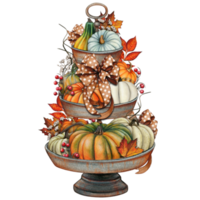 Watercolor hand drawn fall decorated tiered tray png