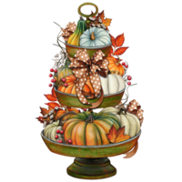 Watercolor hand drawn fall decorated tiered tray png