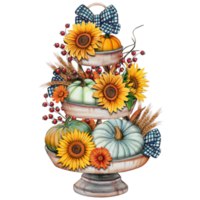 Watercolor hand drawn fall decorated tiered tray png