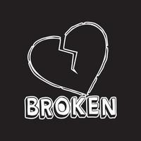 Broken heart art Illustration hand drawn style black and white for tattoo sticker logo etc vector