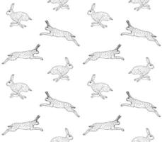 Vector seamless pattern of hand drawn hare rabbit