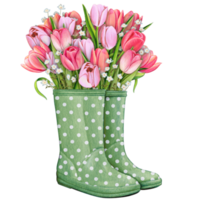 acuarela caucho botas con floral ramo de flores png