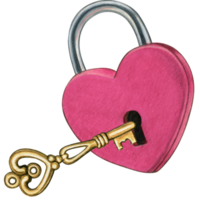 Watercolor hand drawn heart shaped lock png