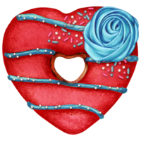 watercolor hand drawn heart shaped donut png