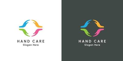 Illustration of a caring community logo design. Creative idea social group community icon gathering hands giving love heart caring affection. Simple flat design style vector