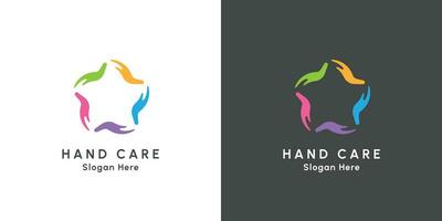 Union community social care foundation logo design illustration. Creative idea rotating colorful hand icon with a donate gesture. Simple flat pattern design style vector