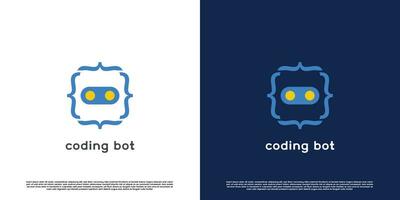 Code coding bot robot coding bot logo design illustration. Modern coder robot silhouette in technology. Simple mascot character design. Suitable for corporate web or app icons. vector