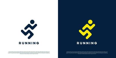 Running sport logo design illustration. Silhouettes of people running exercising. Simple flat design rounded shape. vector