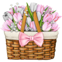 watercolor basket with floral bouquet png