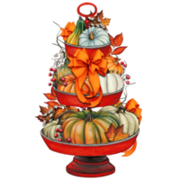 Watercolor hand drawn fall decorated tiered tray png