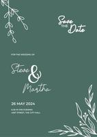 Floral wedding invitation template with organic hand drawn leaves and flowers decoration vector