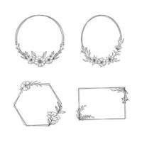 Hand drawn floral frame collection simple minimalist with organic leaves and flower vector