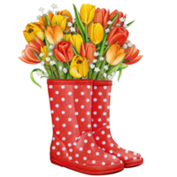 watercolor rubber boots with floral bouquet png