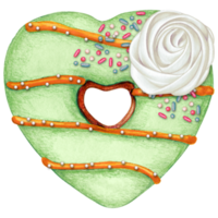 watercolor hand drawn heart shaped donut png