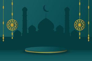 Islamic minimal cylindrical ramadan platform. 3d vector podium for product display, presentation, stage, base. Vector illustration.