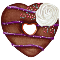 watercolor hand drawn heart shaped donut png