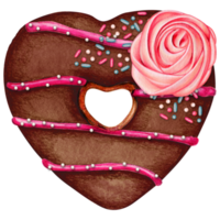 watercolor hand drawn heart shaped donut png