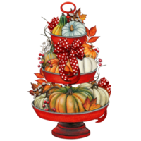 Watercolor hand drawn fall decorated tiered tray png