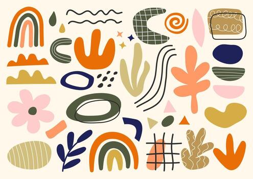 Vector abstract hand drawn set of different shapes and doodles. Abstract shapes background.