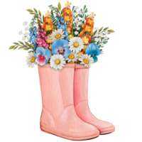 waterverf rubber laarzen met bloemen boeket png