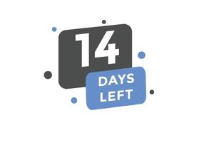 14 days Left countdown template. 14 day Countdown left banner label button eps 10 vector