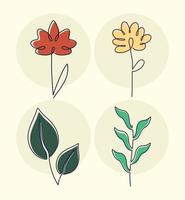 one line flowers bundle vector