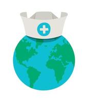 planet earth with nurse hat vector