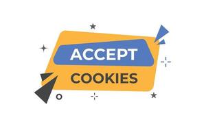 accept cookies Button. web template, Speech Bubble, Banner Label accept cookies. sign icon Vector illustration