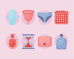 eight women menstrual items vector