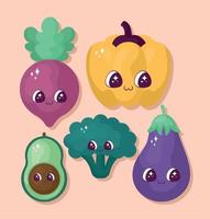 five kawaii foods vector