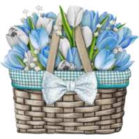 watercolor basket with floral bouquet png