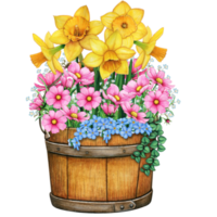 Watercolor spring flower planter png