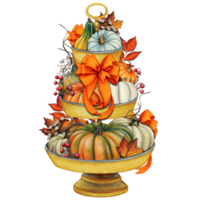 Watercolor hand drawn fall decorated tiered tray png