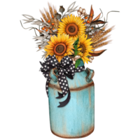 acquerello Vintage ▾ latte secchio con girasoli png