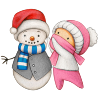 watercolor cute child making a snowman png