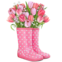 watercolor rubber boots with floral bouquet png