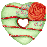 watercolor hand drawn heart shaped donut png