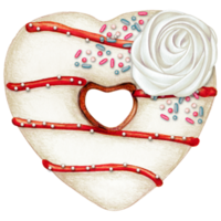 watercolor hand drawn heart shaped donut png