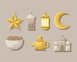 seven eid mubarak items vector