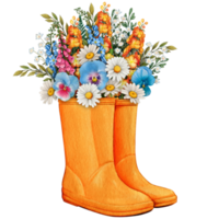 aquarelle caoutchouc bottes avec floral bouquet png