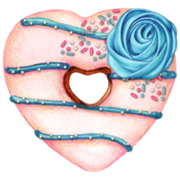 watercolor hand drawn heart shaped donut png